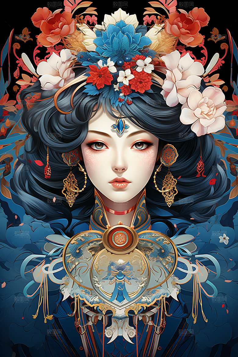 京剧女孩传统风格中国风插画