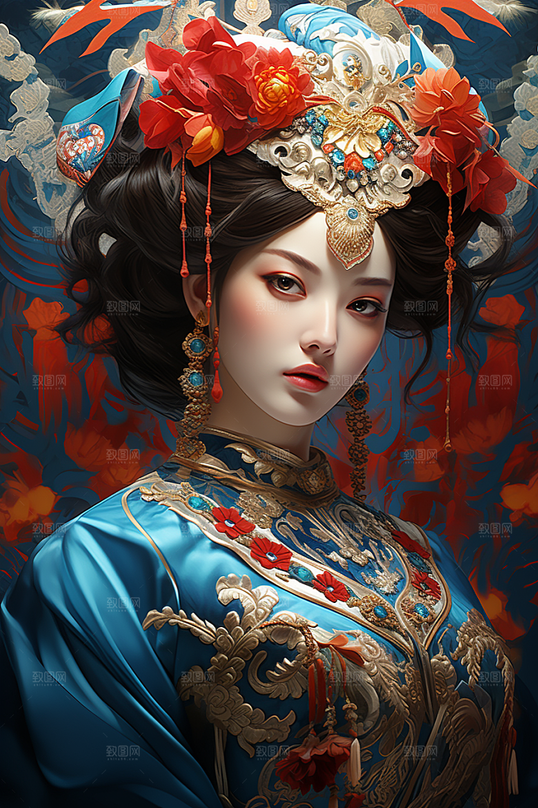 京剧女孩中式扮相插画
