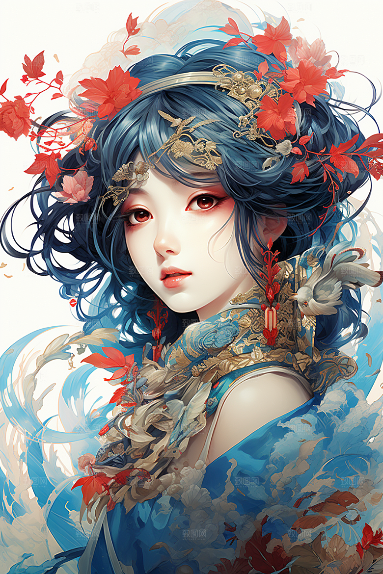 京剧女孩国潮扮相插画