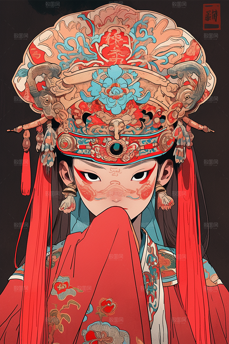 京剧女孩国粹传统风格插画