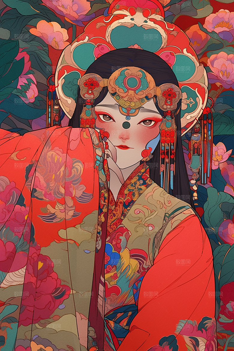 京剧女孩国潮戏曲插画