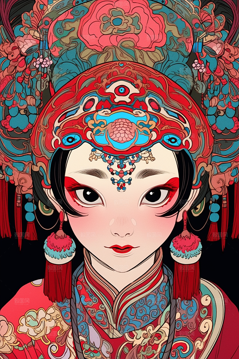 京剧女孩戏剧国潮插画