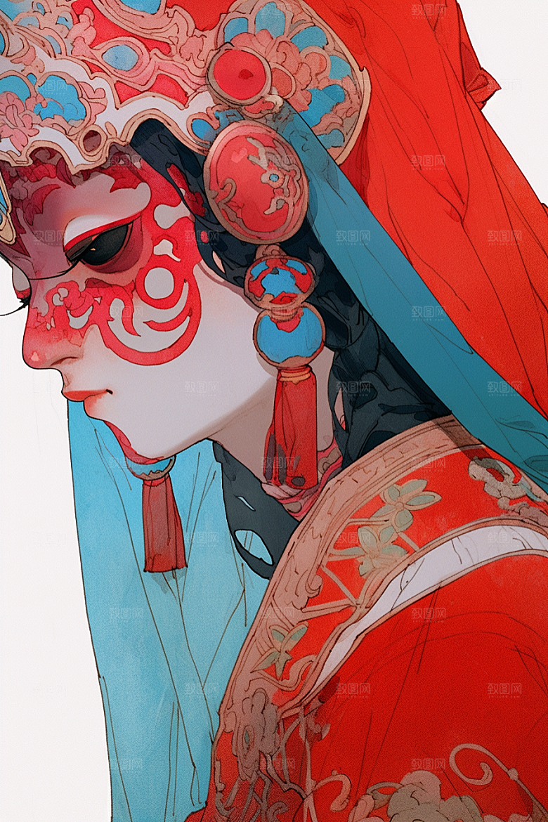 京剧女孩传统风格扮相插画