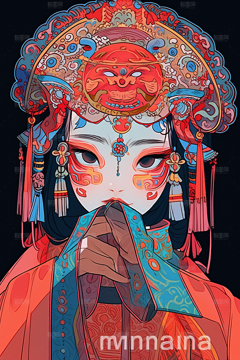京剧女孩中式戏剧插画