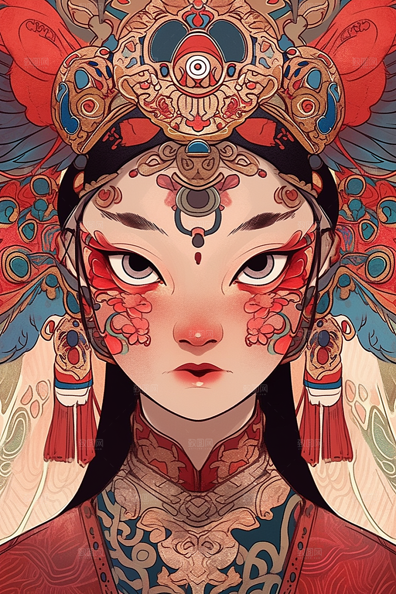 京剧女孩戏剧国潮插画