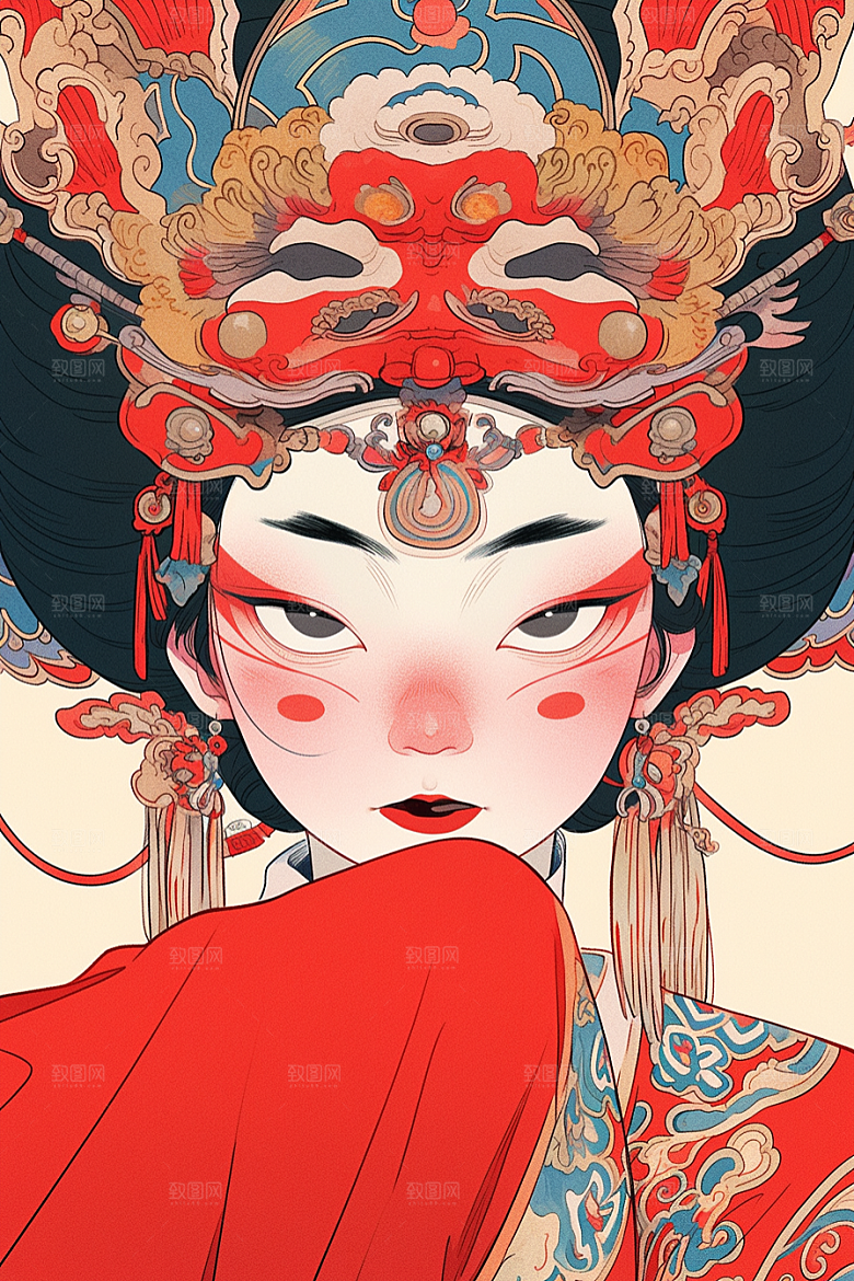 京剧女孩国粹戏剧插画