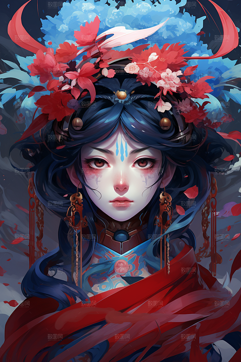 京剧女孩中式戏剧插画