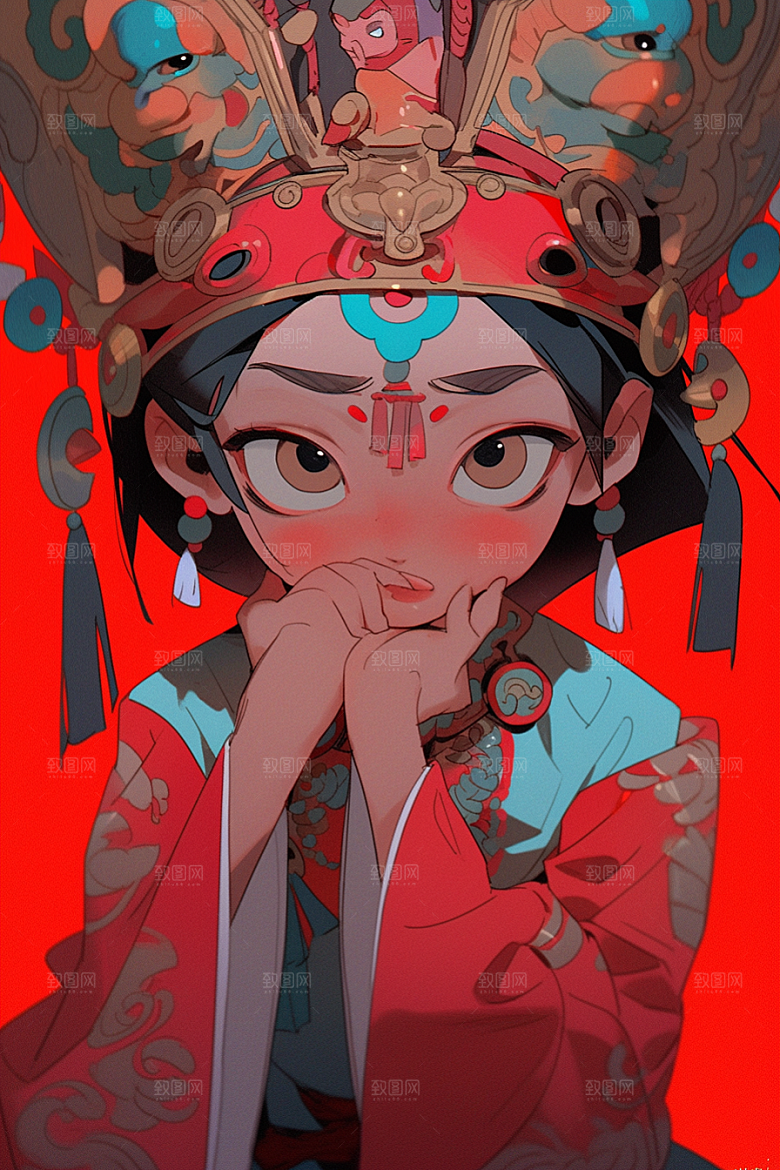 京剧女孩国潮扮相插画
