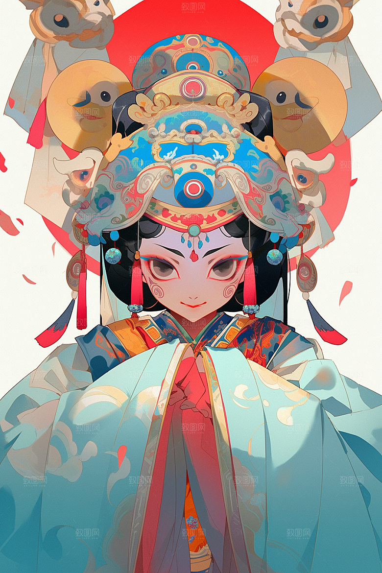 京剧女孩戏曲手绘插画