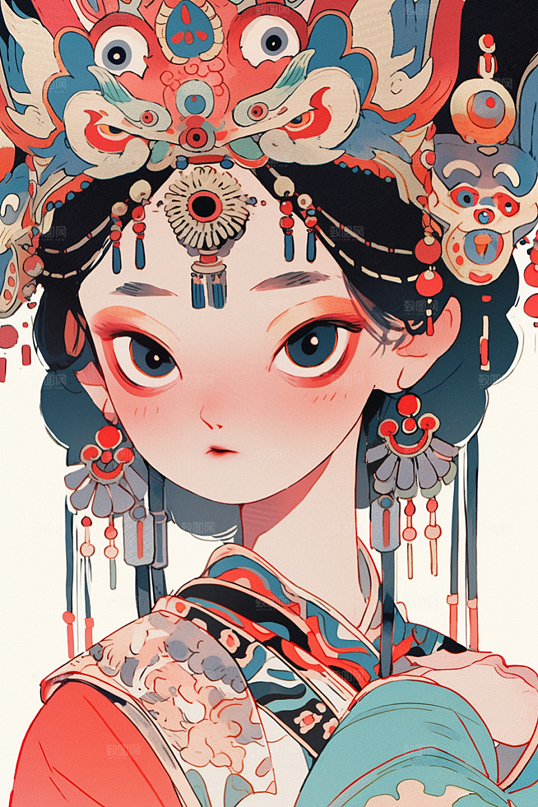 京剧女孩手绘中式插画