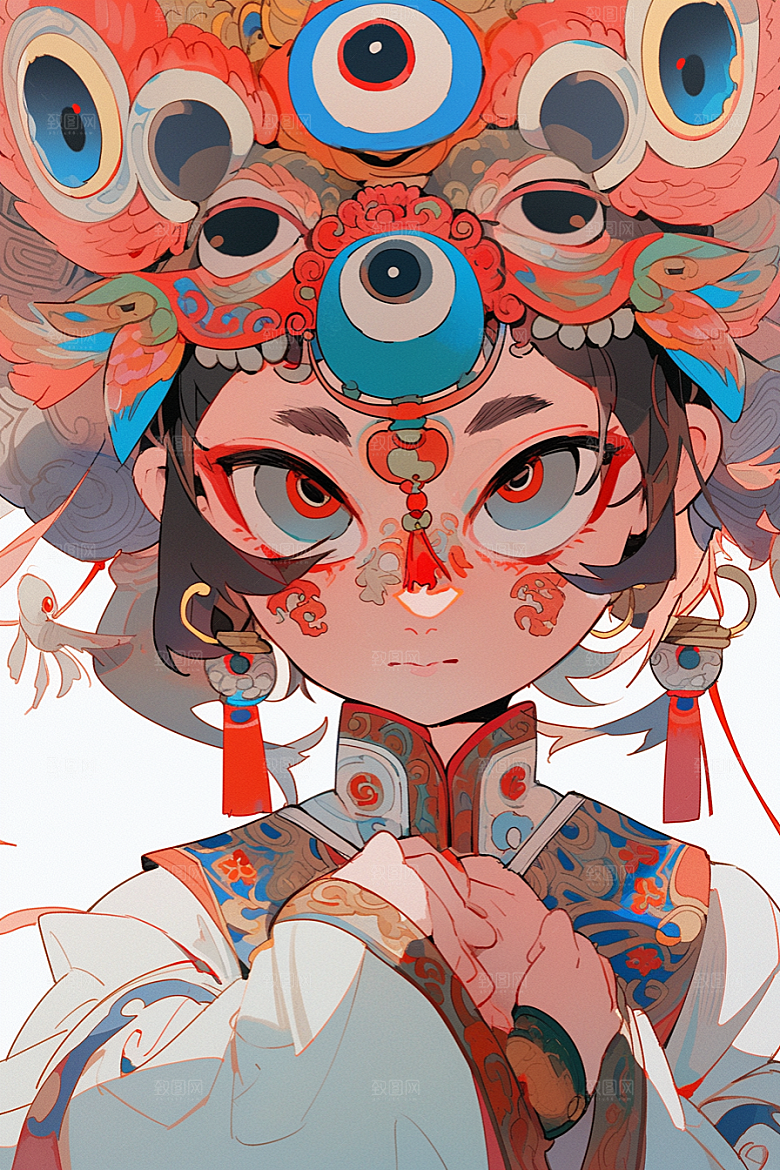 京剧女孩扮相国潮插画