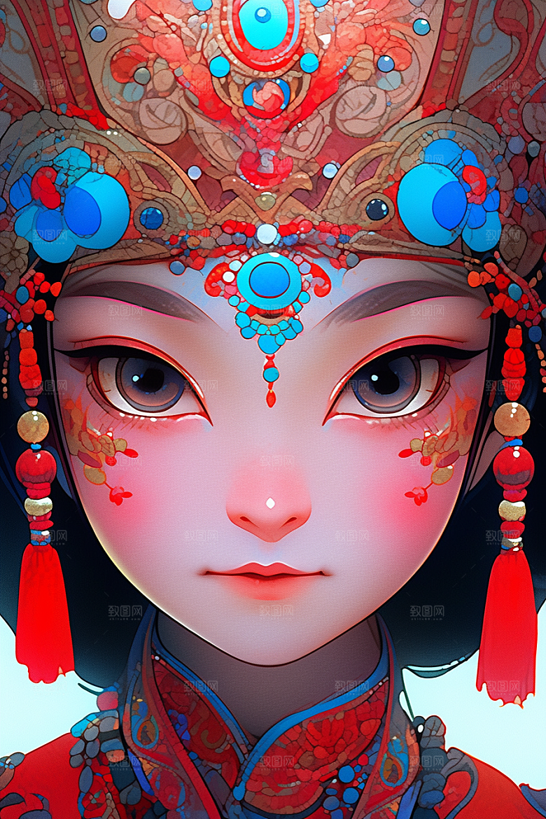 京剧女孩国潮国粹插画