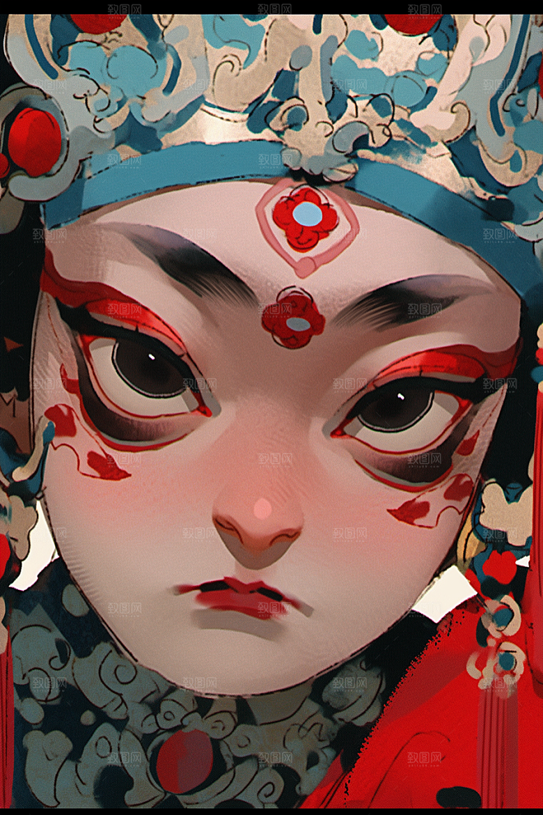 京剧女孩手绘戏剧插画