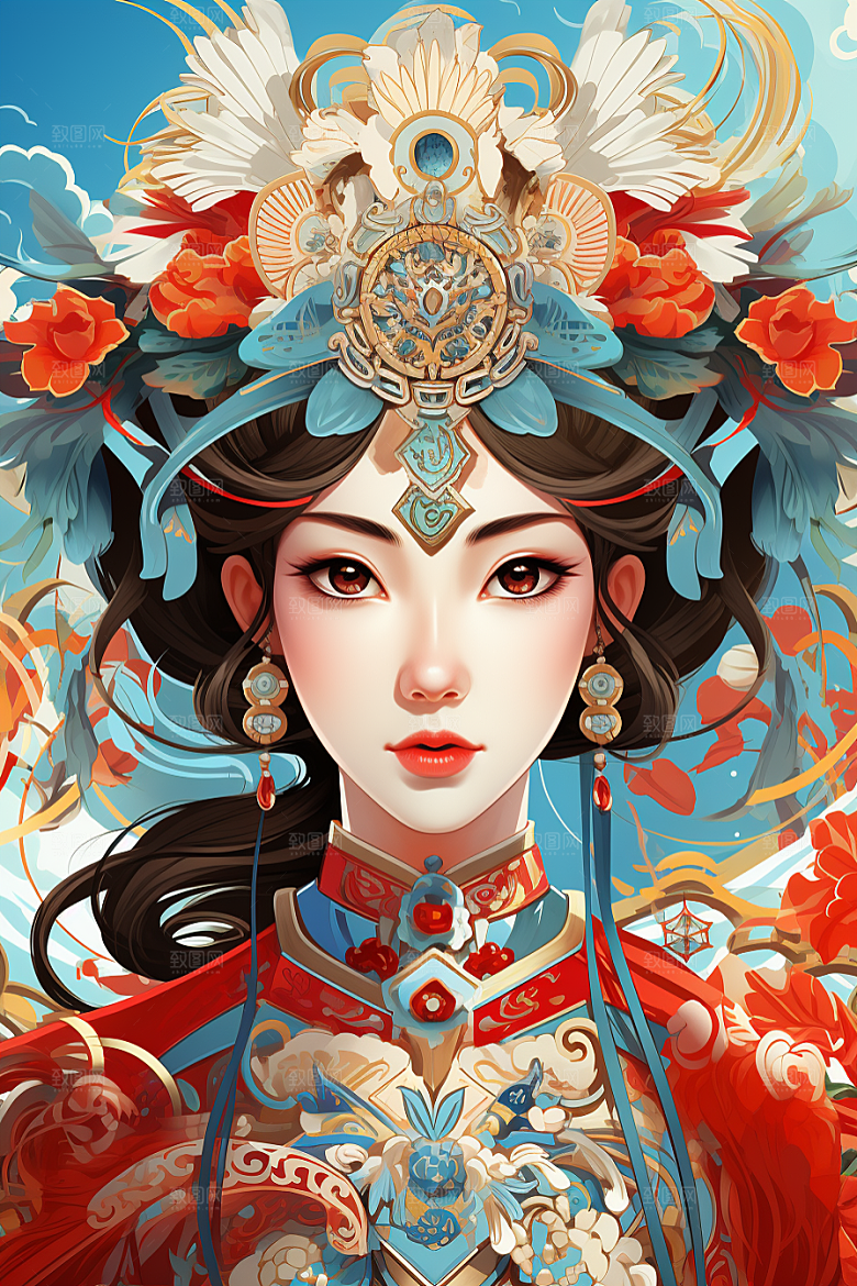 京剧女孩国潮扮相插画