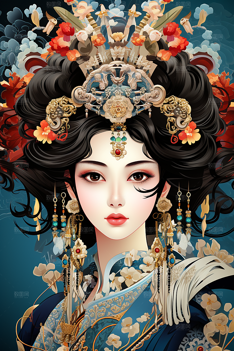 京剧女孩手绘国粹插画