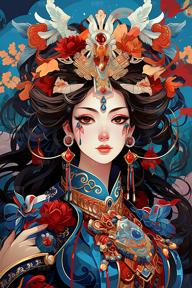 京剧女孩国粹传统风格插画