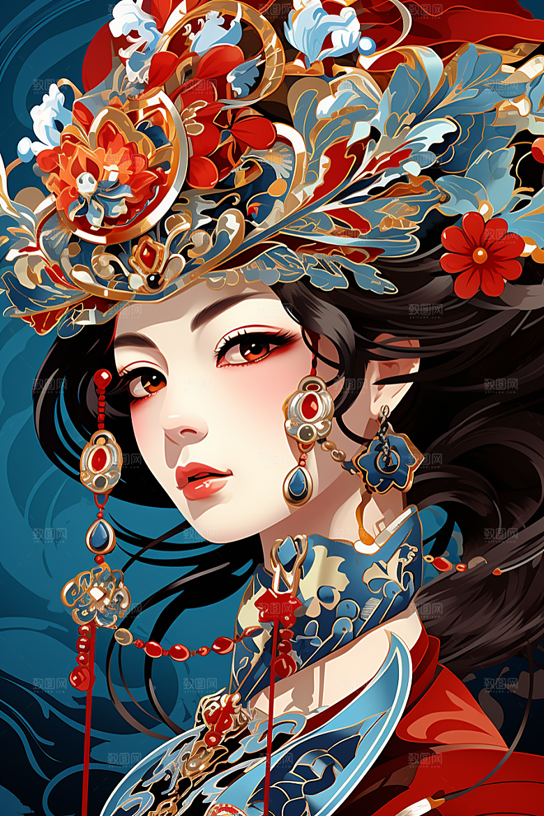 京剧女孩戏剧国潮插画