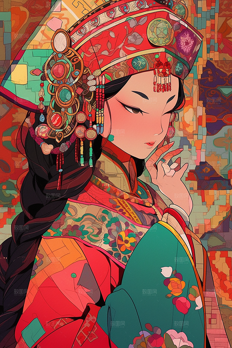京剧女孩戏剧手绘插画