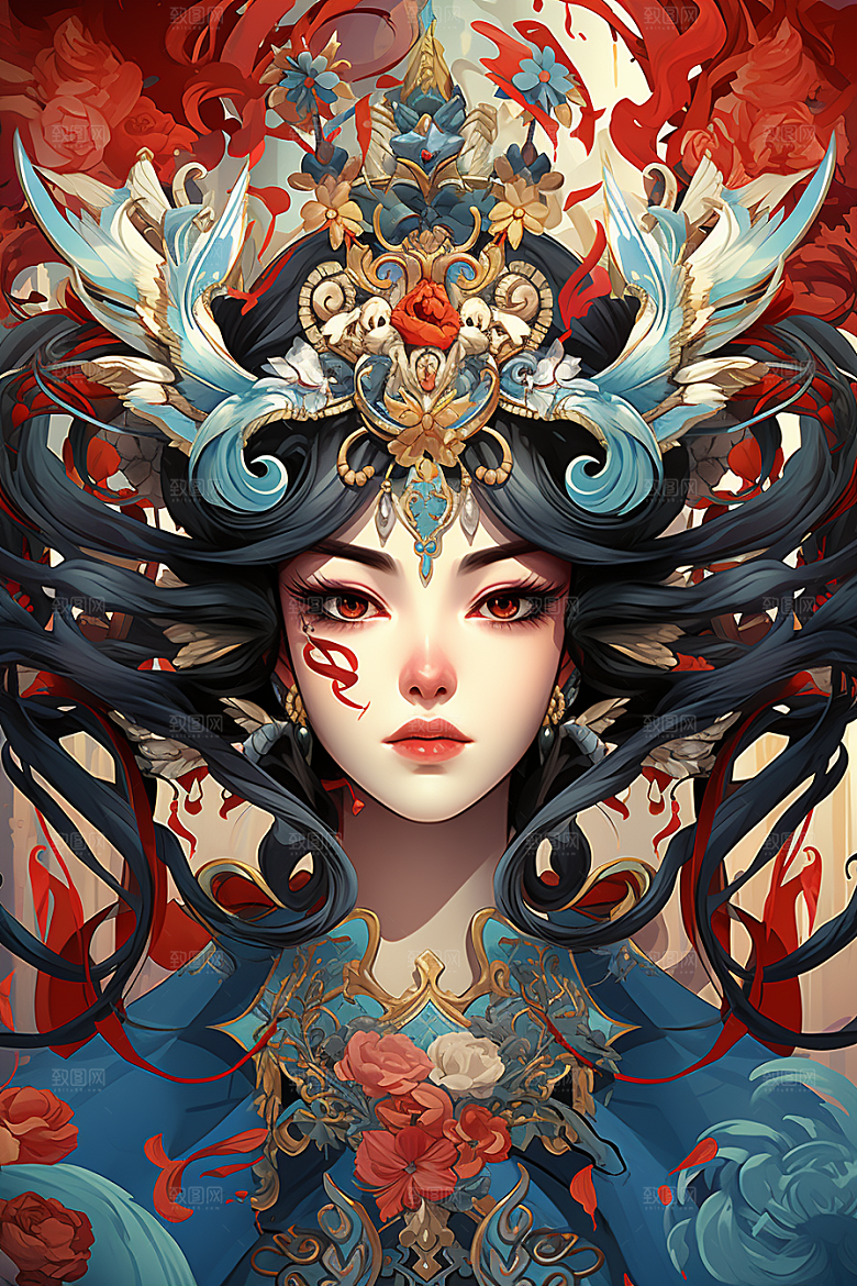 京剧女孩国粹国潮插画