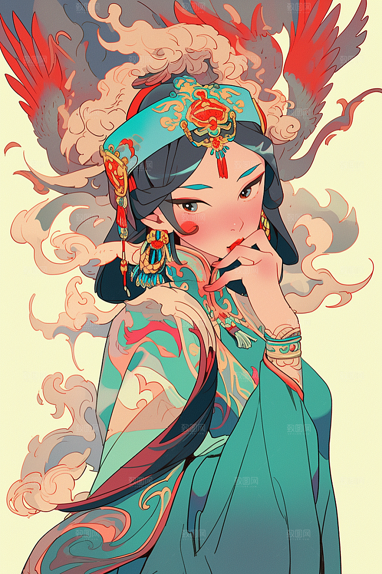 京剧女孩戏剧传统风格插画
