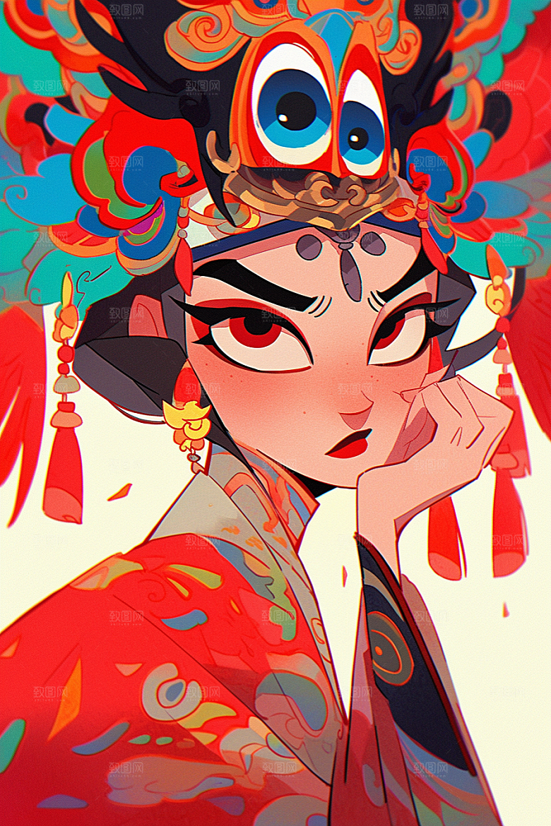 京剧女孩戏剧中国风插画