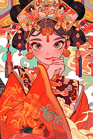 京剧女孩传统风格中国风插画