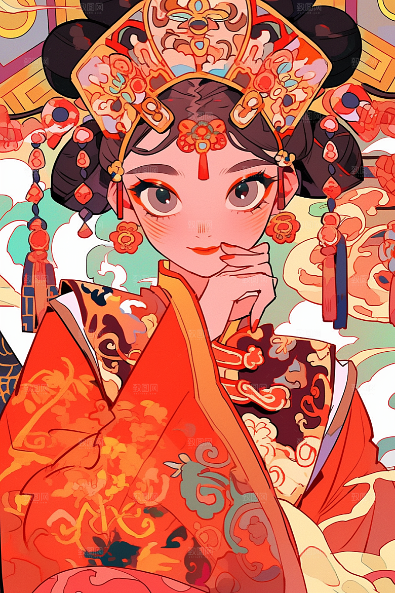 京剧女孩传统风格中国风插画