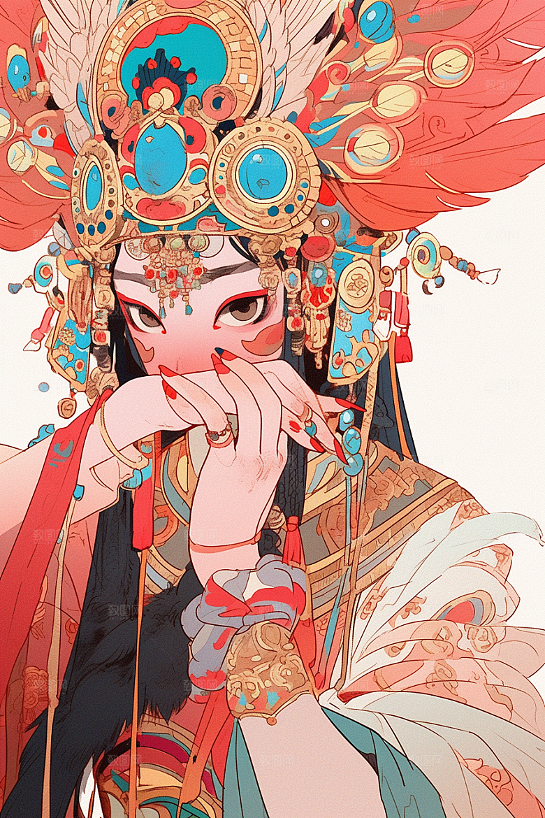 京剧女孩手绘中国风插画