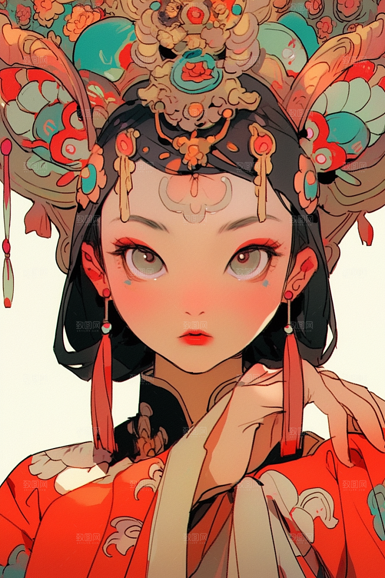 京剧女孩中式国潮插画