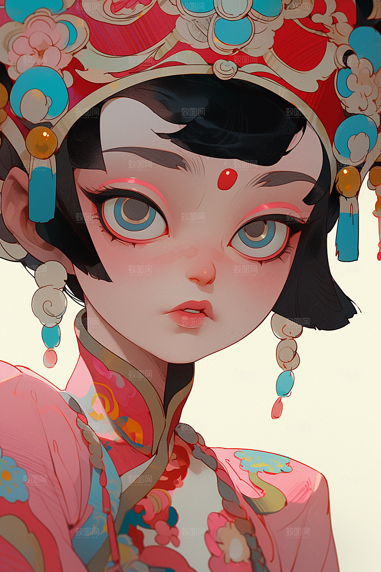 京剧女孩国粹中式插画