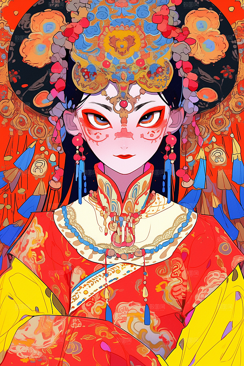 京剧女孩传统风格手绘插画