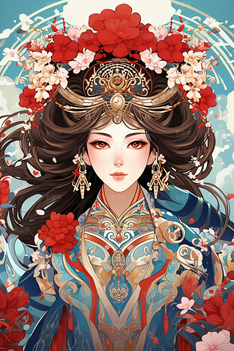 京剧女孩传统风格中式插画