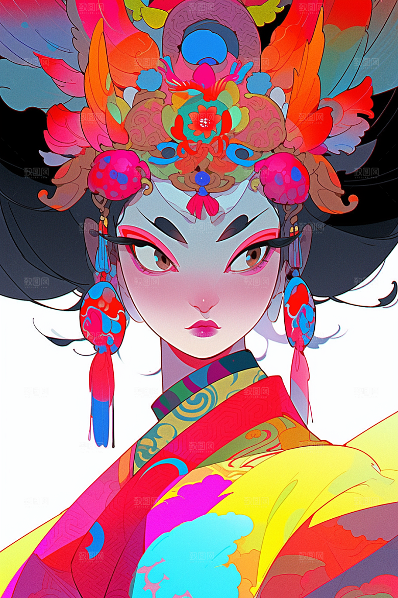 京剧女孩国粹传统风格插画