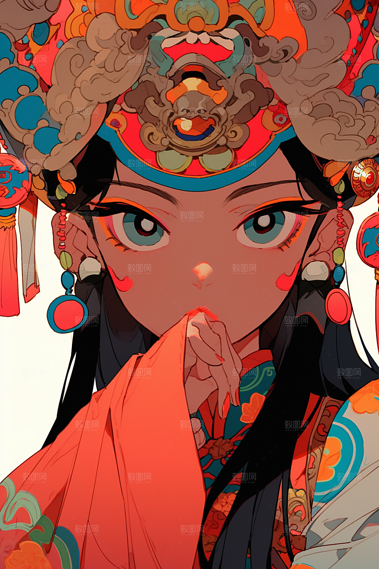 京剧女孩中式国潮插画