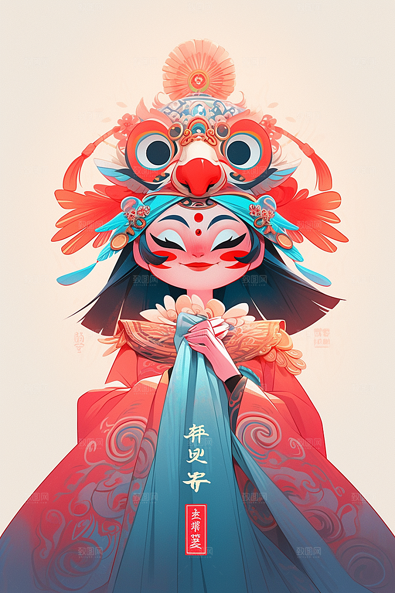 京剧女孩中国风国粹插画