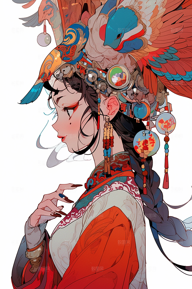 京剧女孩中式中国风插画