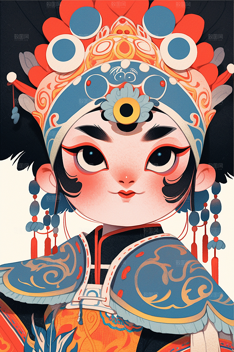 京剧女孩中式扮相插画