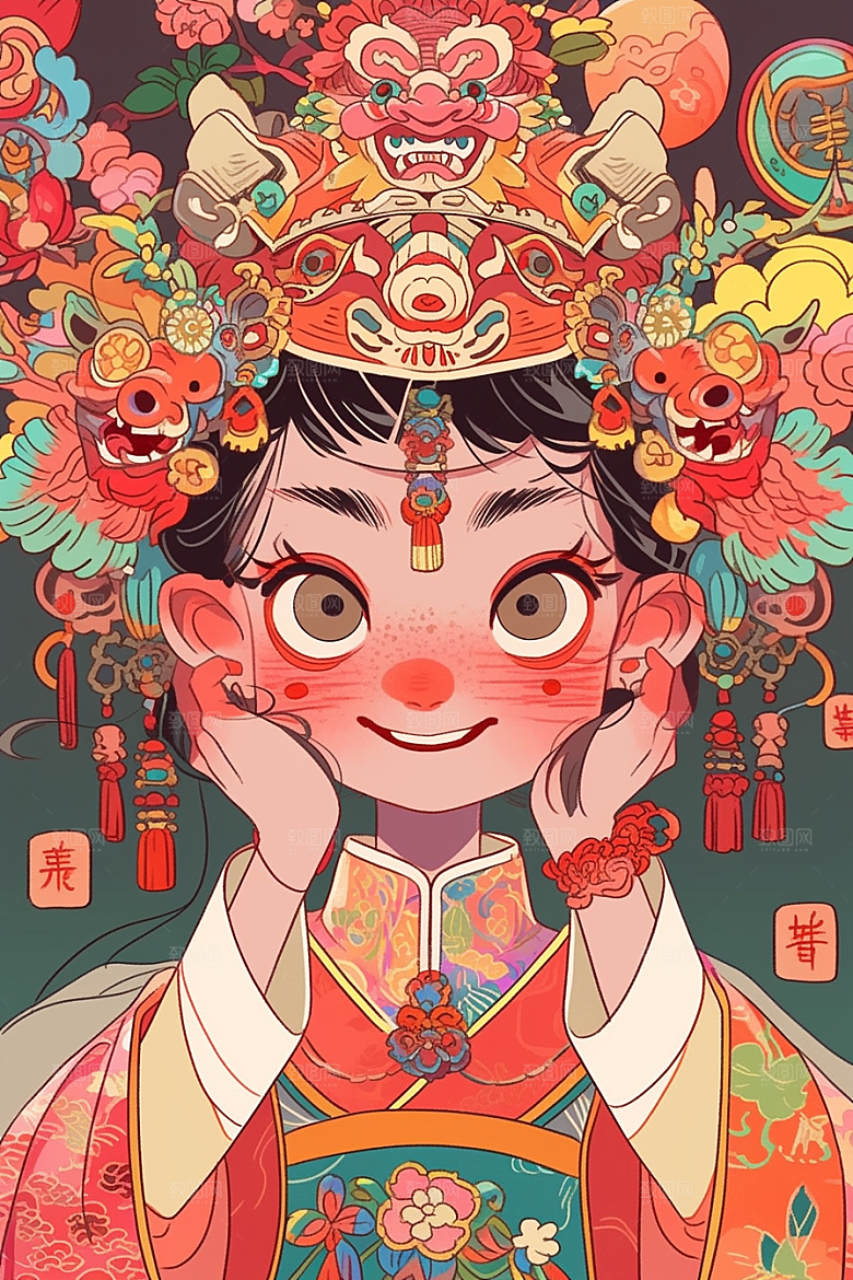 京剧女孩传统风格戏剧插画