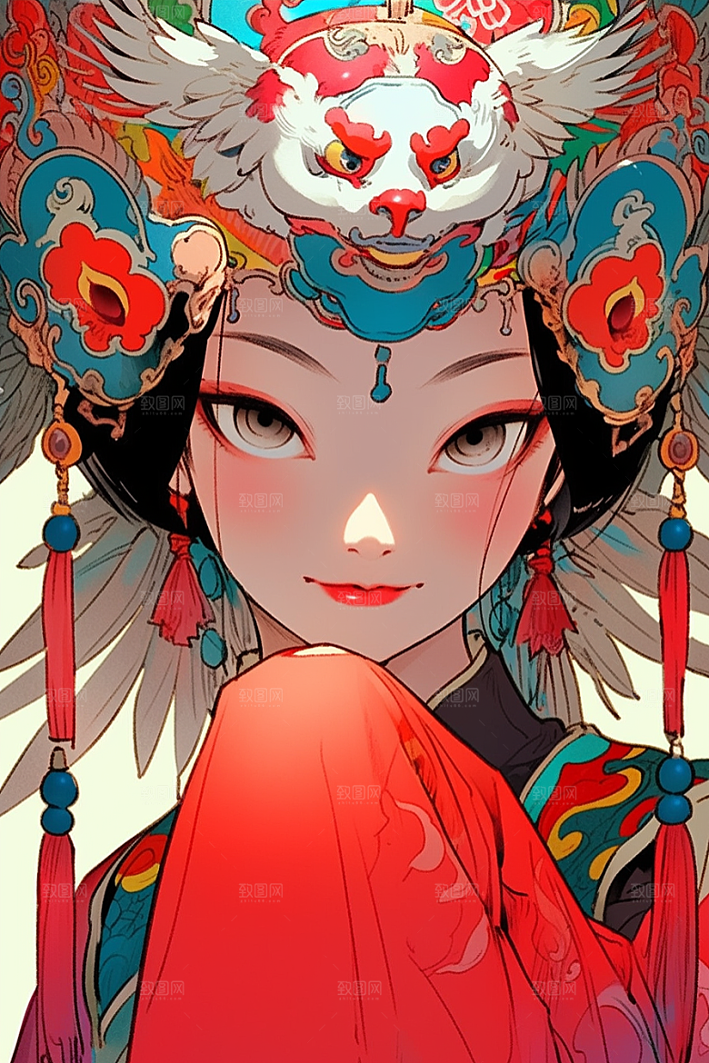 京剧女孩扮相中式插画