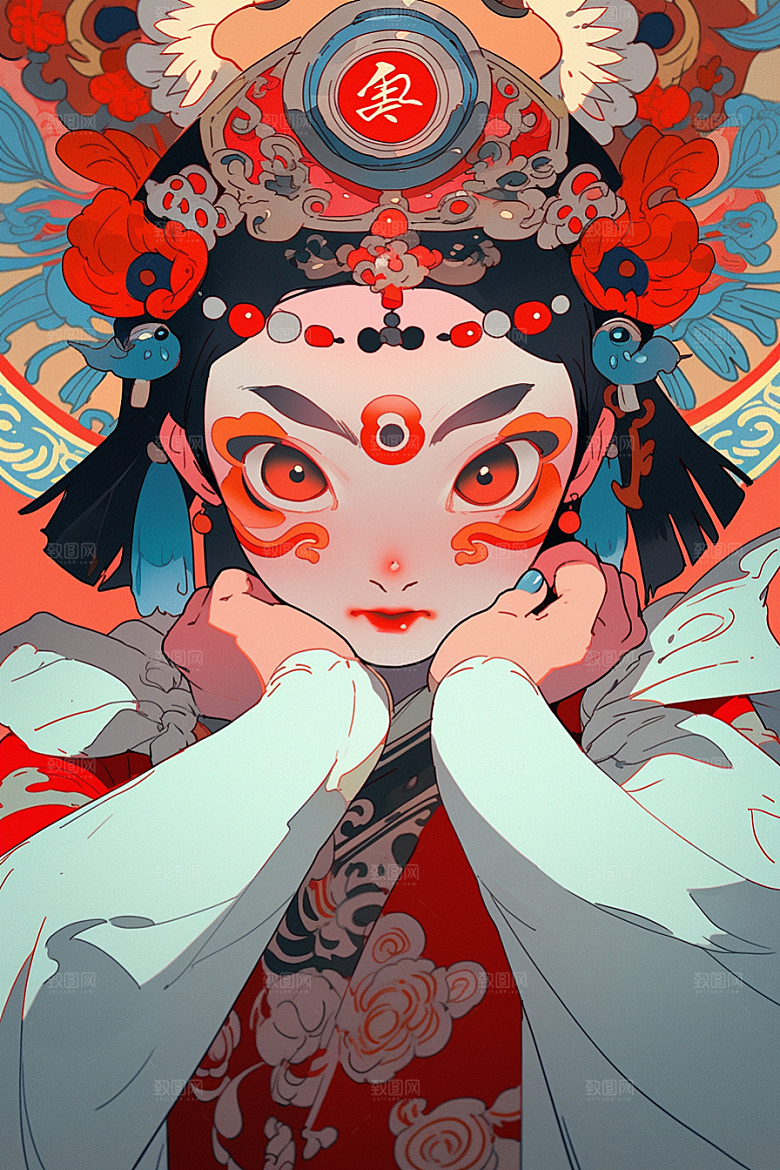 京剧女孩中式中国风插画