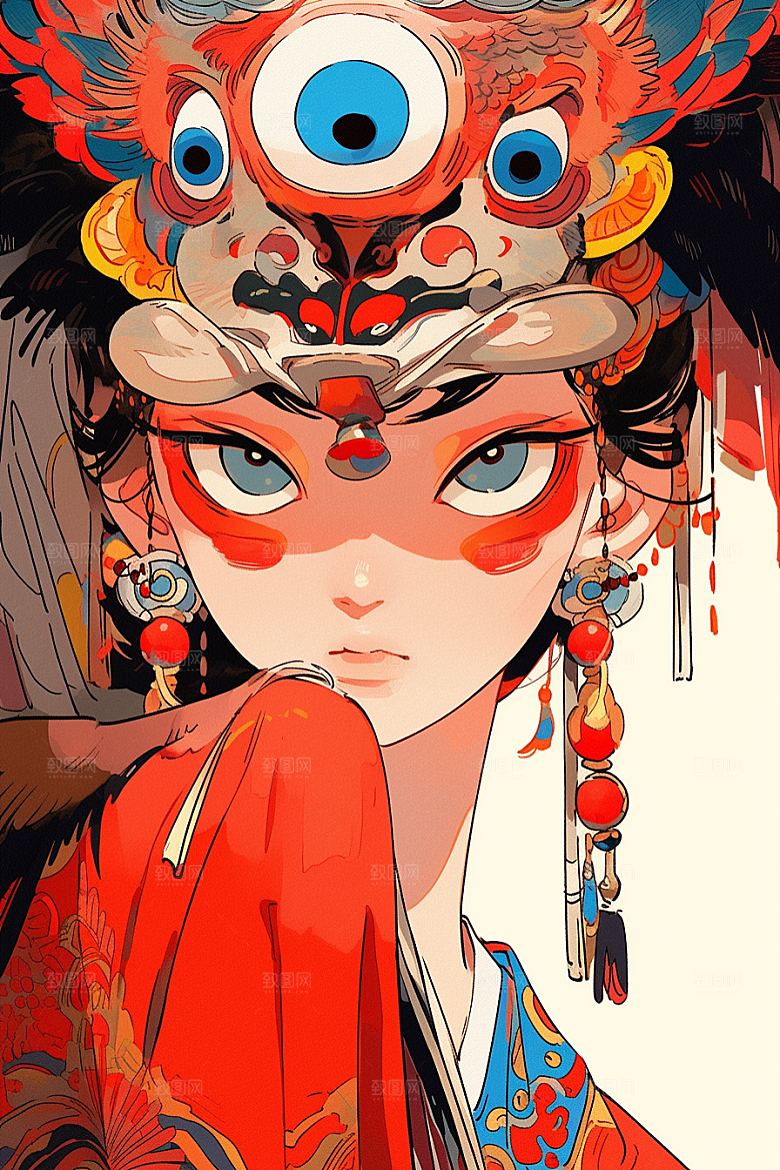 京剧女孩国粹中式插画