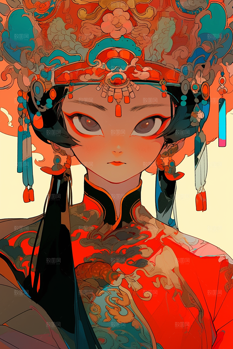 京剧女孩国潮戏剧插画