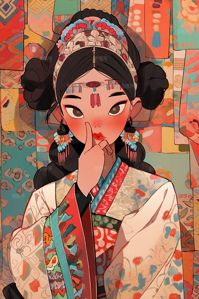 京剧女孩手绘国潮插画