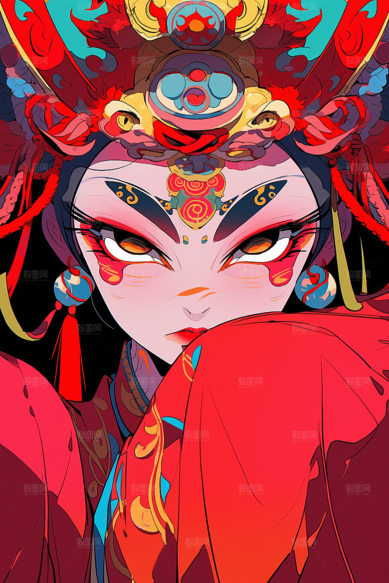 京剧女孩国粹传统风格插画