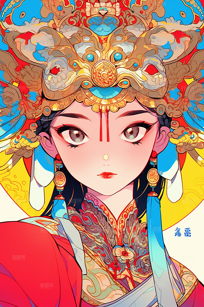 京剧女孩传统风格国潮插画