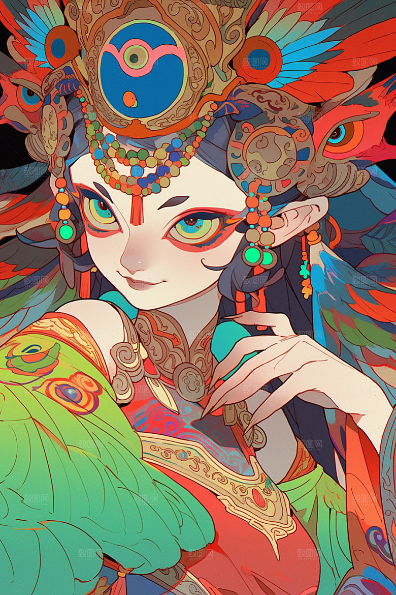 京剧女孩中式手绘插画