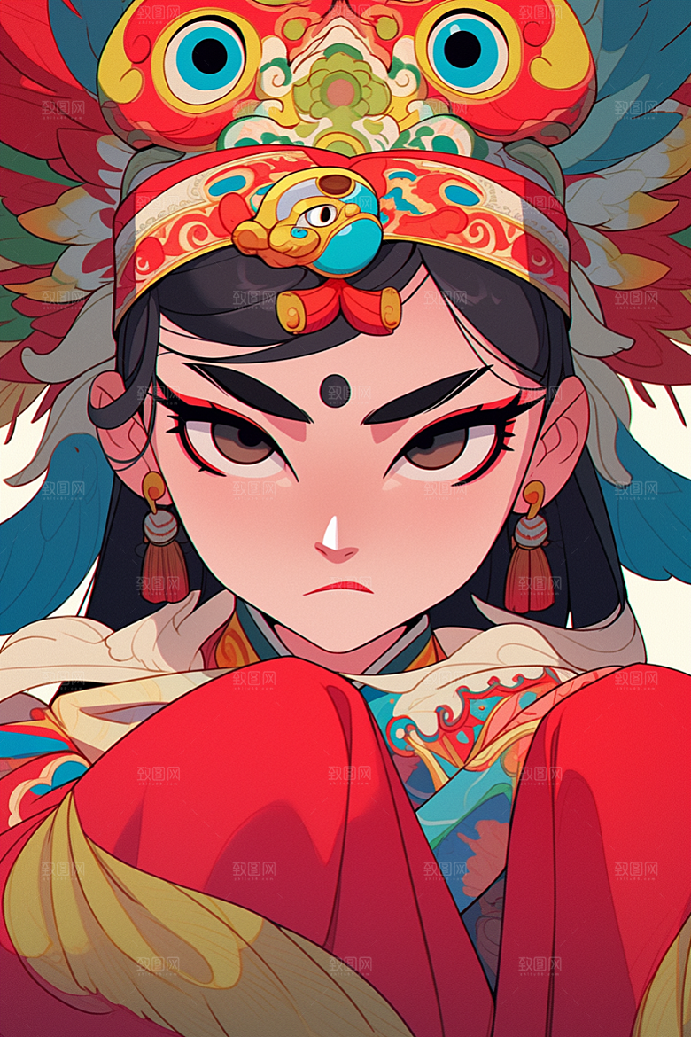 京剧女孩扮相国潮插画
