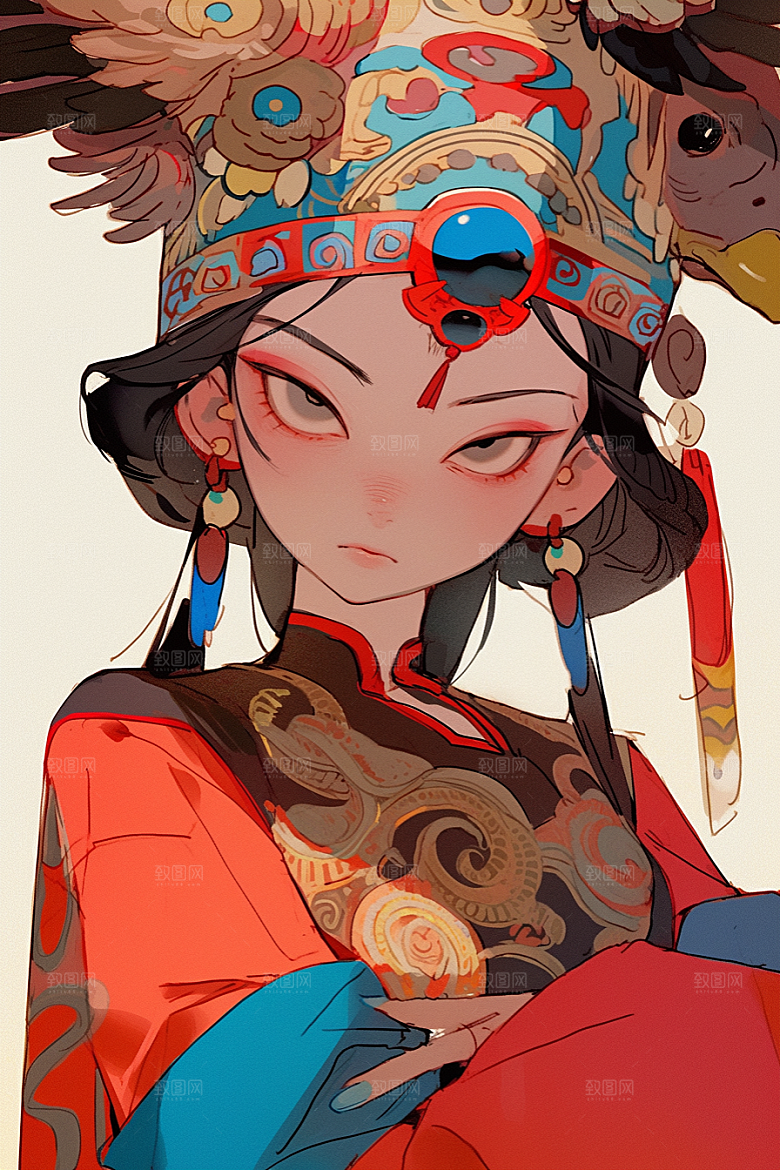 京剧女孩扮相国潮插画