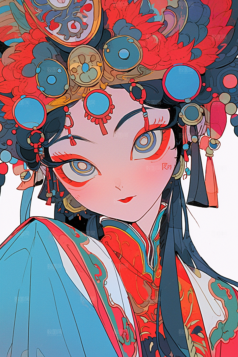 京剧女孩中国风手绘插画