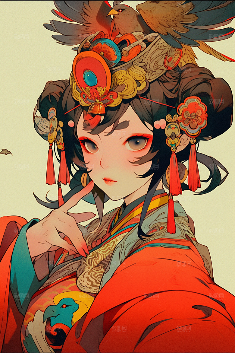 京剧女孩扮相国潮插画